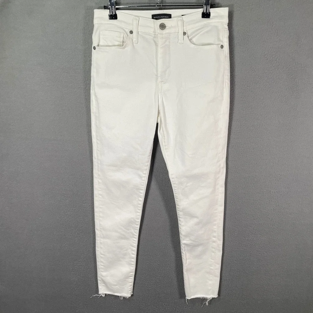 Banana Republic Skinny‎ Jeans Womens 26P White High Rise Raw Hem Ankle Denim
